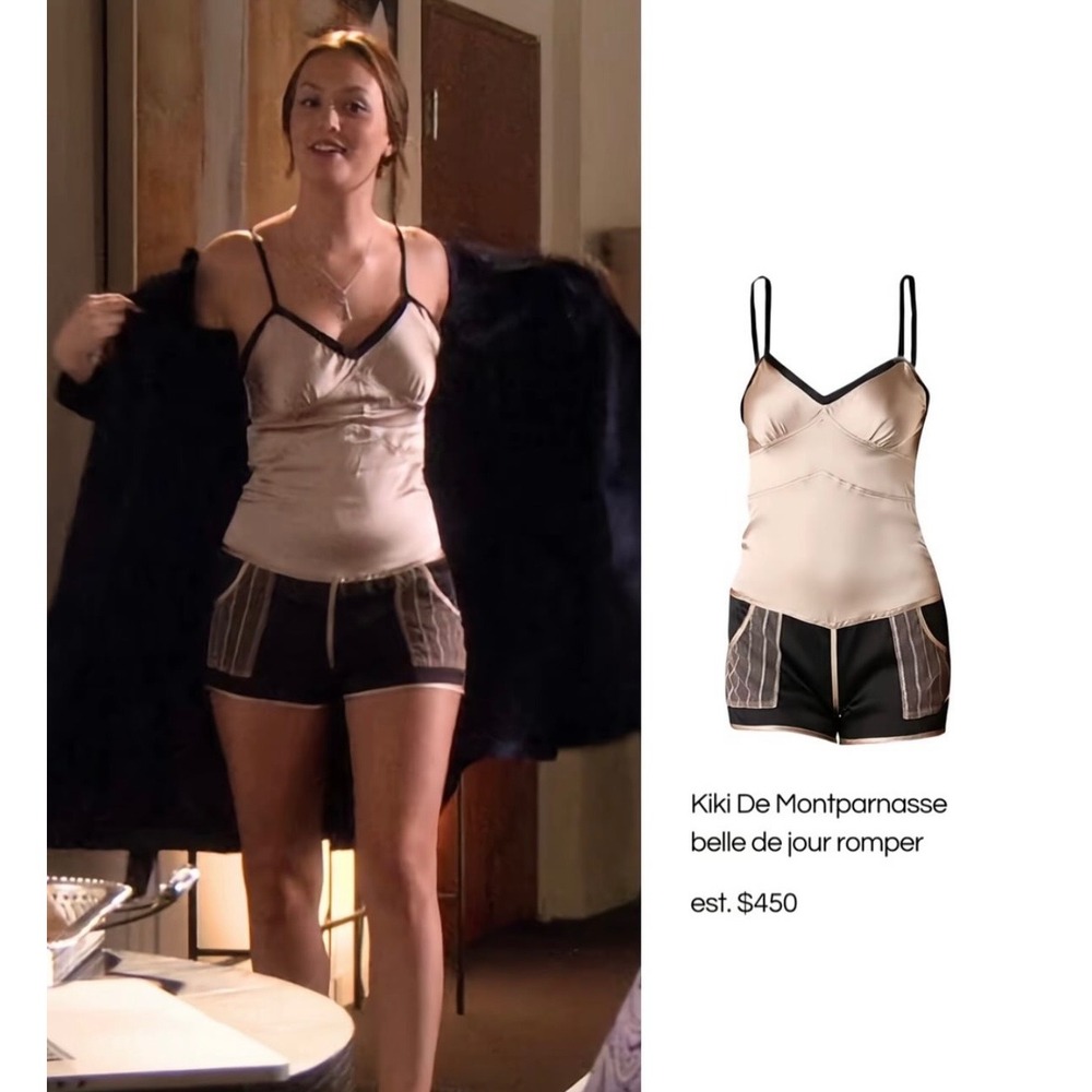 Kiki de Montparnasse Belle de Jour Silk Romper XS Nude Black Blair Gossip Girl